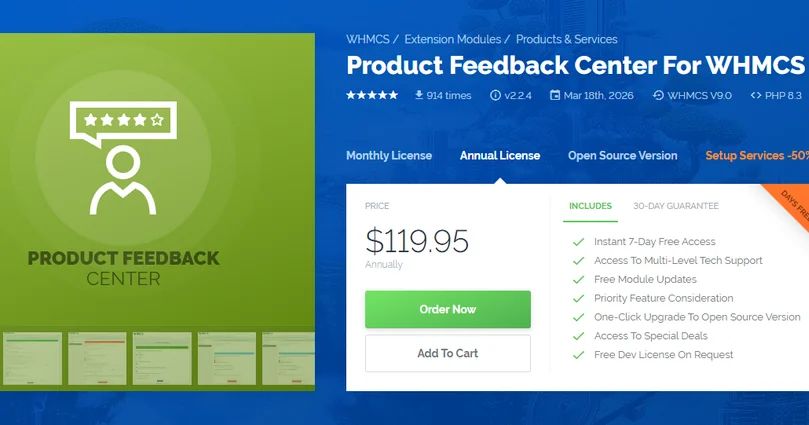 Product Feedback Center for WHMCS