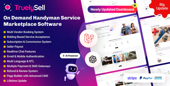 TruelySell - On Demand Handyman Service Marketplace Laravel 11 System