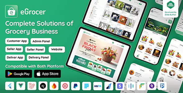 eGrocer - Online Multi Vendor Grocery Store, eCommerce Marketplace Flutter Full App with Admin Panel