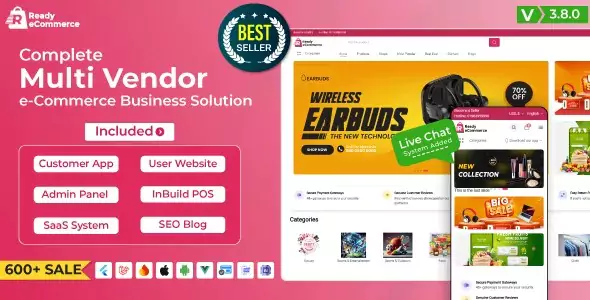 Ready Ecommerce - Complete Multi Vendor e-Commerce Mobile App, Customer Website with Store POS