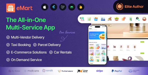 eMart - Multivendor Food, On-demand, eCommerce, Parcel, Taxi Booking, Car Rent App with Admin & Web