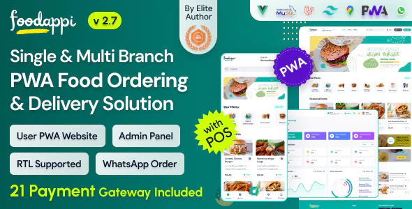 FoodAppi - PWA Food Delivery System and WhatsApp Menu Ordering with Admin Panel