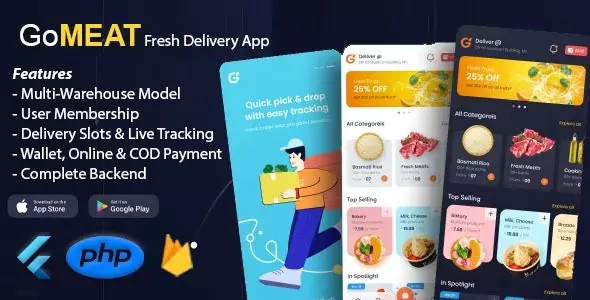 GoMeat - Chicken, Meat, Fish Delivery Flutter App with Admin Panel