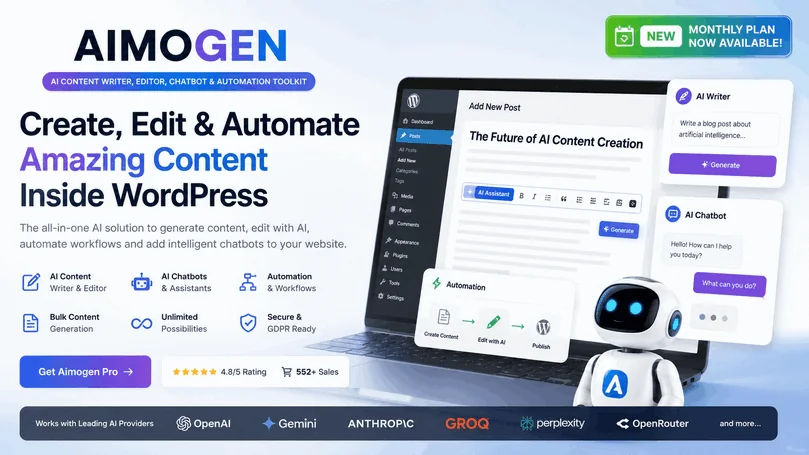Aimogen Pro - All-in-One AI Content Writer, Editor, ChatBot & Automation Toolkit