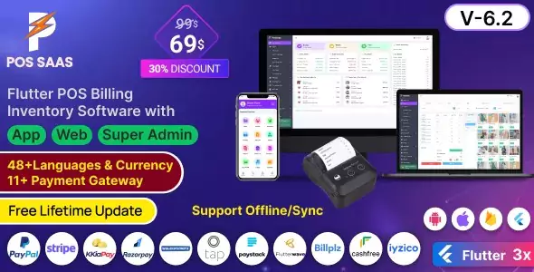 POS SAAS - Flutter POS Billing Inventory Software with HRM App+Web+Super Admin