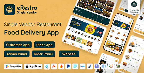 eRestro - Single Vendor Restaurant Flutter App, Food Ordering App with Admin Panel, Web Version