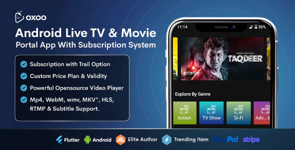 OXOO - Flutter Live TV & Movie Portal App for iOS And Android